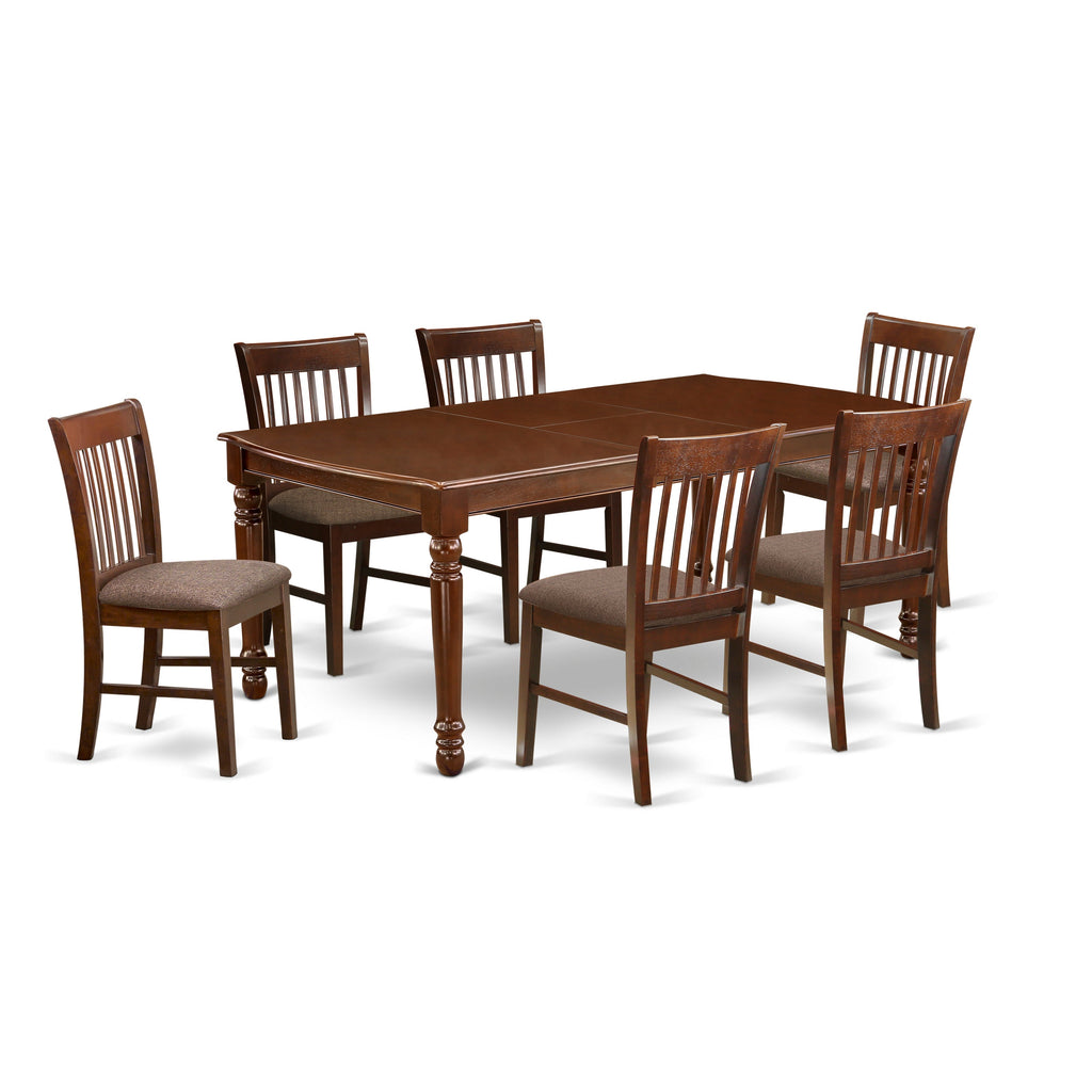 East West Furniture DONO7-MAH-C 7 Piece Dining Table Set Consist of a Rectangle Dinner Table with Butterfly Leaf and 6 Linen Fabric Dining Room Chairs, 42x78 Inch, Mahogany