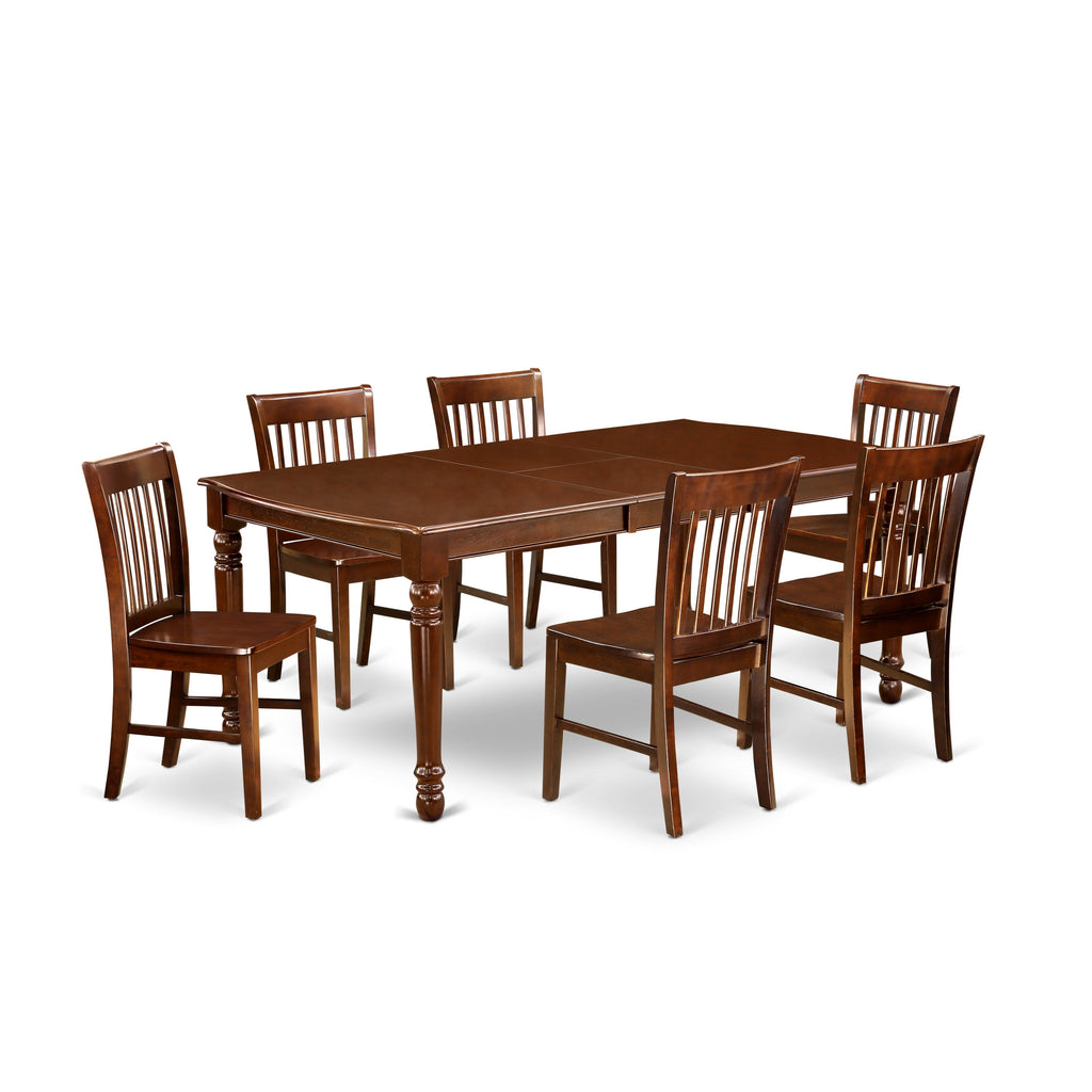 East West Furniture DONO7-MAH-W 7 Piece Dining Table Set Consist of a Rectangle Wooden Table with Butterfly Leaf and 6 Dining Room Chairs, 42x78 Inch, Mahogany