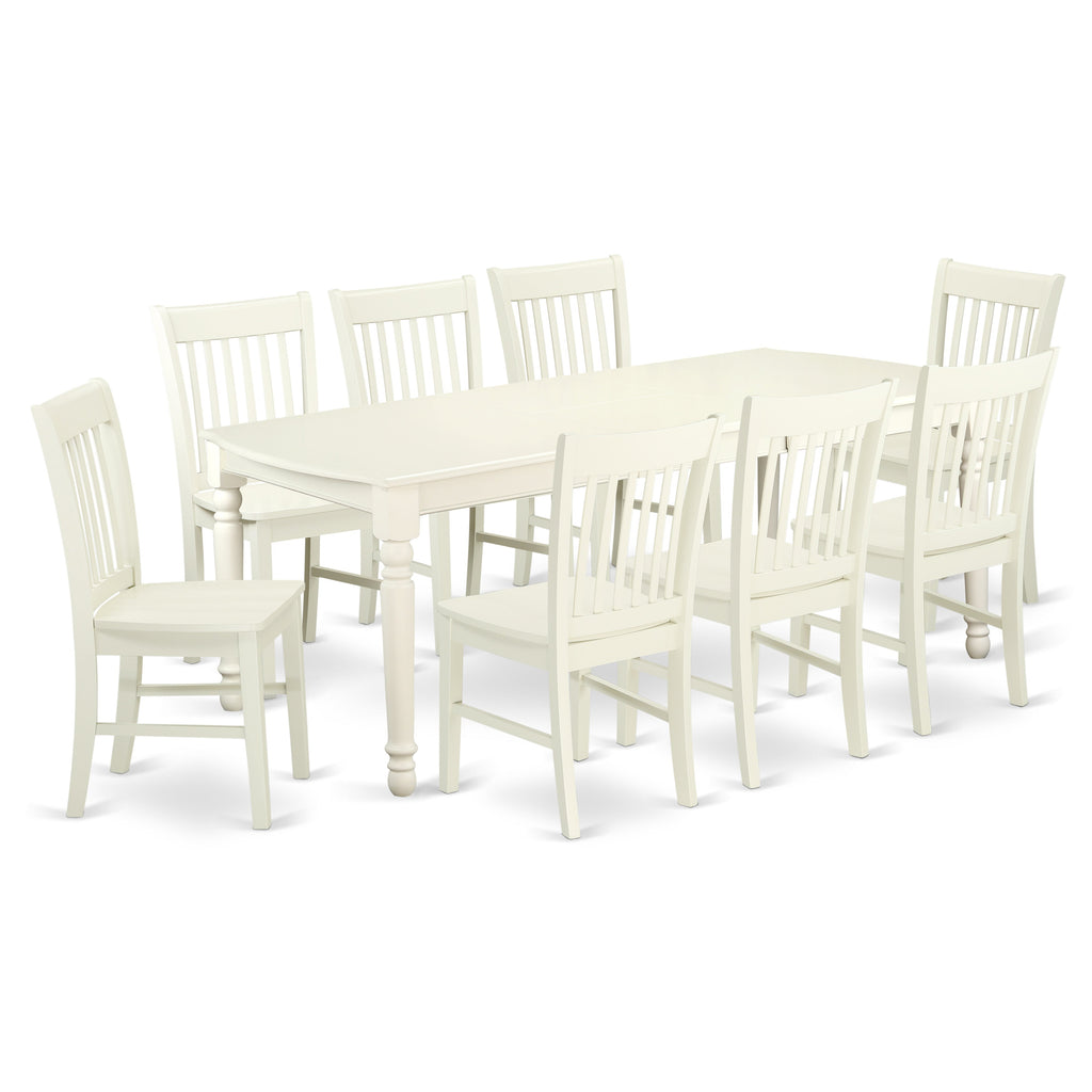 East West Furniture DONO9-LWH-W 9 Piece Dining Table Set Includes a Rectangle Dinner Table with Butterfly Leaf and 8 Dining Room Chairs, 42x78 Inch, Linen White