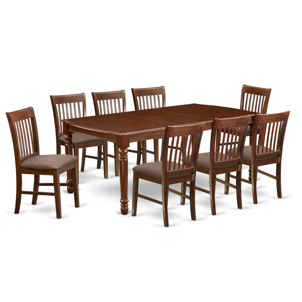 East West Furniture DONO9-MAH-C 9 Piece Dining Table Set Includes a Rectangle Dining Room Table with Butterfly Leaf and 8 Linen Fabric Upholstered Chairs, 42x78 Inch, Mahogany