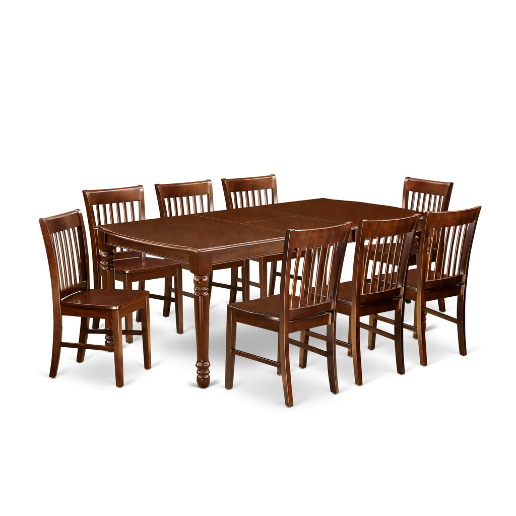 East West Furniture DONO9-MAH-W 9 Piece Kitchen Table Set Includes a Rectangle Dining Table with Butterfly Leaf and 8 Dining Room Chairs, 42x78 Inch, Mahogany