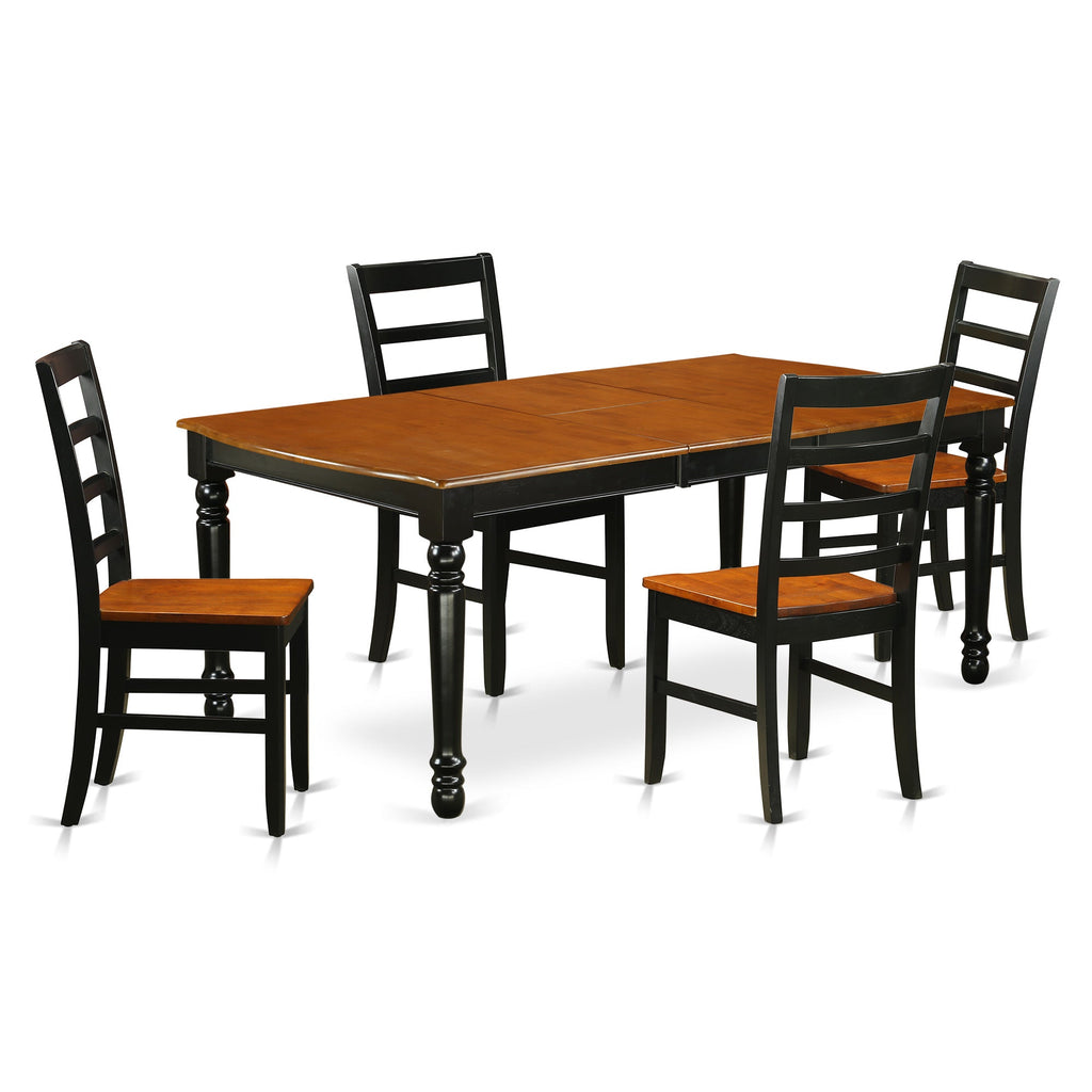 East West Furniture DOPF5-BCH-W 5 Piece Kitchen Table & Chairs Set Includes a Rectangle Dining Room Table with Butterfly Leaf and 4 Dining Chairs, 42x78 Inch, Black & Cherry