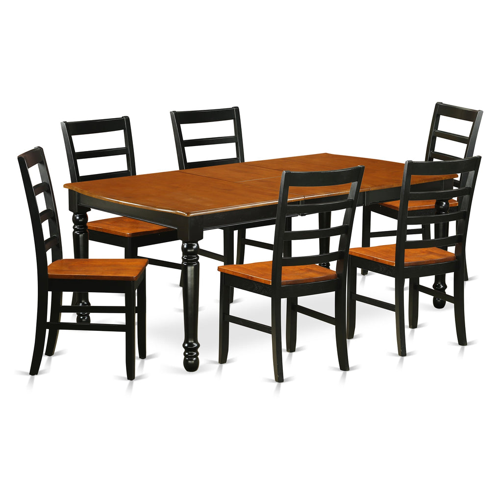 East West Furniture DOPF7-BCH-W 7 Piece Kitchen Table & Chairs Set Consist of a Rectangle Dining Room Table with Butterfly Leaf and 6 Solid Wood Seat Chairs, 42x78 Inch, Black & Cherry