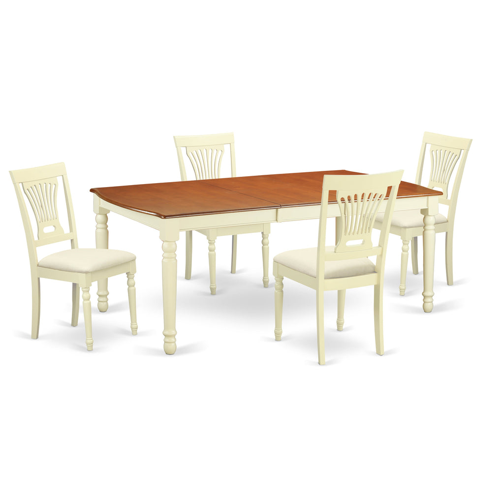 East West Furniture DOPL5-WHI-C 5 Piece Dinette Set for 4 Includes a Rectangle Dining Room Table with Butterfly Leaf and 4 Linen Fabric Kitchen Dining Chairs, 42x78 Inch, Buttermilk & Cherry