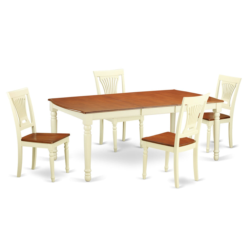 East West Furniture DOPL5-WHI-W 5 Piece Dining Room Furniture Set Includes a Rectangle Kitchen Table with Butterfly Leaf and 4 Dining Chairs, 42x78 Inch, Buttermilk & Cherry