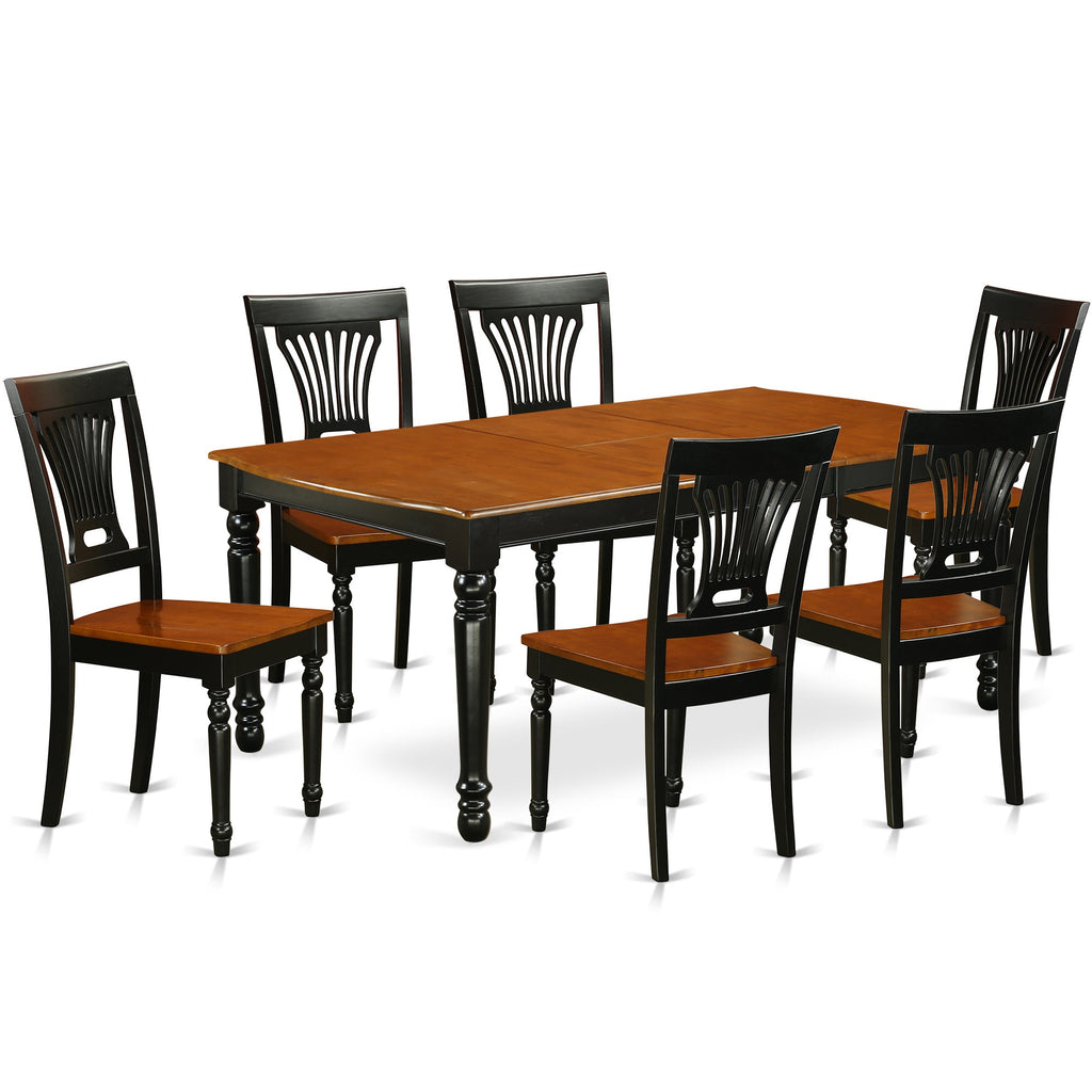 East West Furniture DOPL7-BCH-W 7 Piece Dining Table Set Consist of a Rectangle Dining Room Table with Butterfly Leaf and 6 Wooden Seat Chairs, 42x78 Inch, Black & Cherry