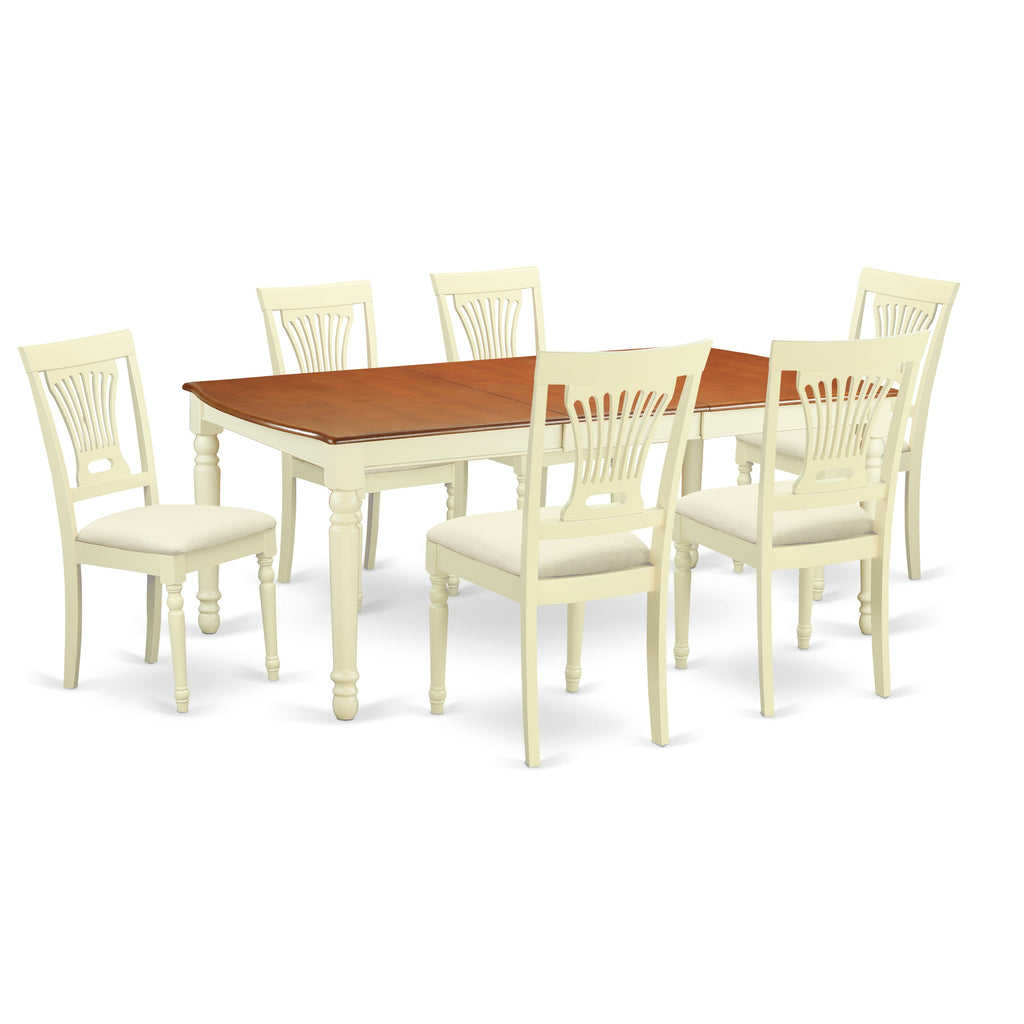 East West Furniture DOPL7-WHI-C 7 Piece Dining Room Table Set Consist of a Rectangle Kitchen Table with Butterfly Leaf and 6 Linen Fabric Upholstered Chairs, 42x78 Inch, Buttermilk & Cherry
