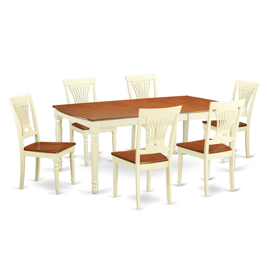 East West Furniture DOPL7-WHI-W 7 Piece Dining Table Set Consist of a Rectangle Dining Room Table with Butterfly Leaf and 6 Wood Seat Chairs, 42x78 Inch, Buttermilk & Cherry