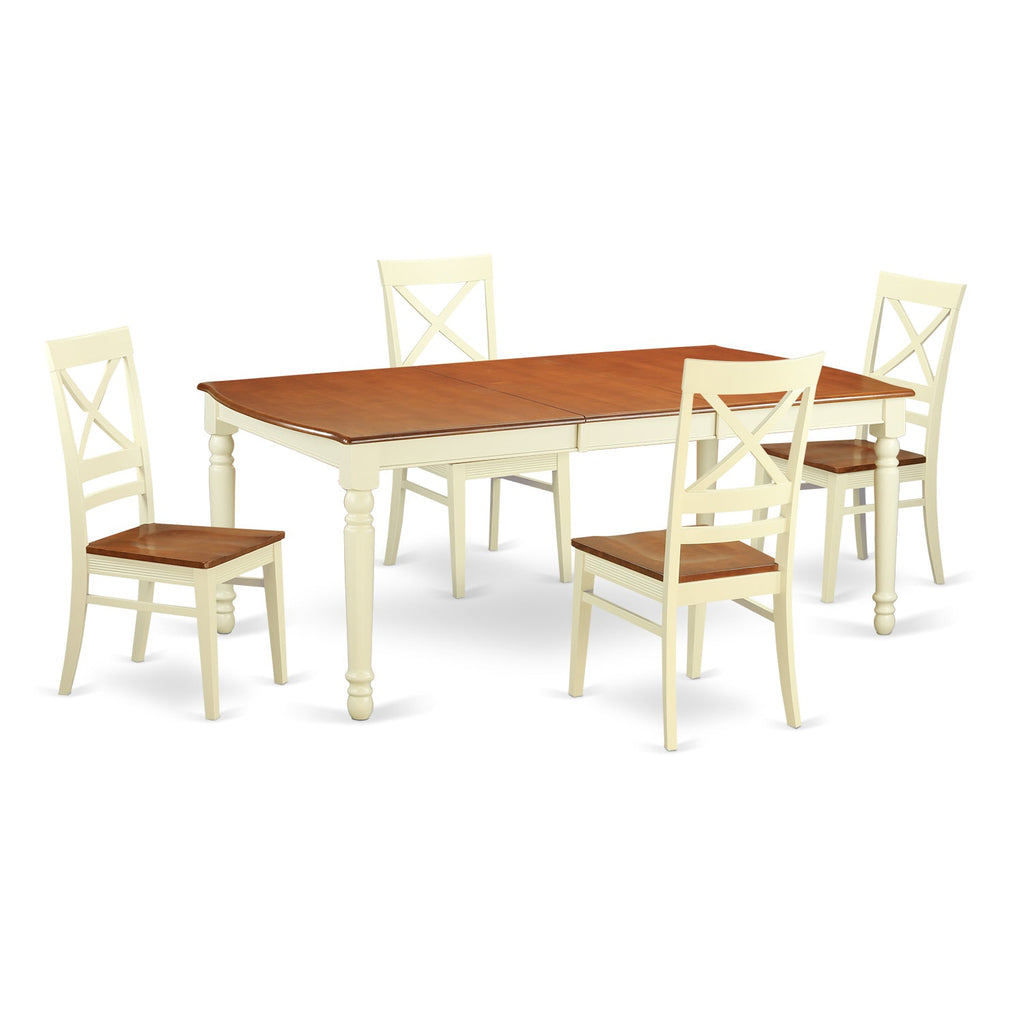 East West Furniture DOQU5-WHI-W 5 Piece Dining Room Table Set Includes a Rectangle Kitchen Table with Butterfly Leaf and 4 Dining Chairs, 42x78 Inch, Buttermilk & Cherry