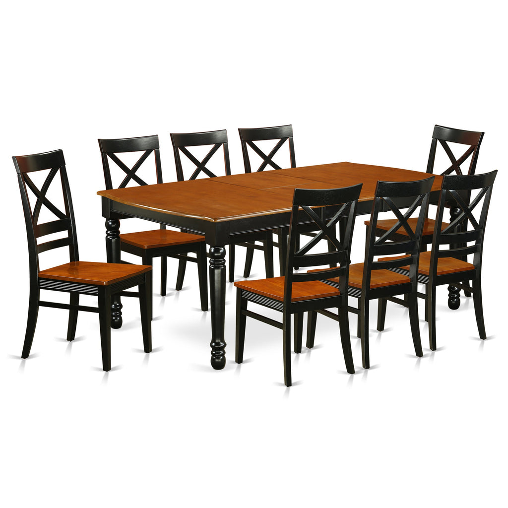 East West Furniture DOQU9-BCH-W 9 Piece Kitchen Table Set Includes a Rectangle Dining Table with Butterfly Leaf and 8 Dining Room Chairs, 42x78 Inch, Black & Cherry