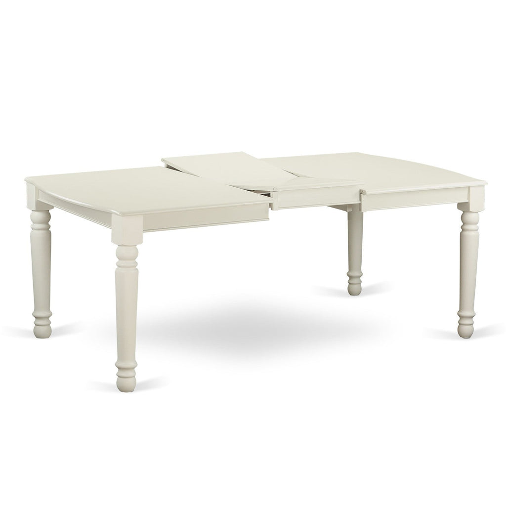East West Furniture DOT-LWH-T Dover Modern Kitchen Table - a Rectangle Dining Table Top with Butterfly Leaf & Stylish Legs, 42x78 Inch, Linen White