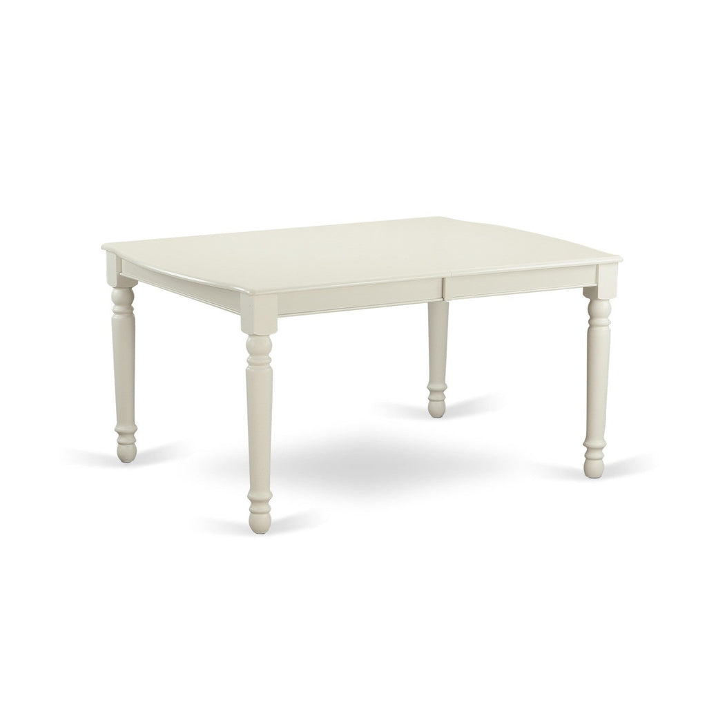 East West Furniture DOT-LWH-T Dover Modern Kitchen Table - a Rectangle Dining Table Top with Butterfly Leaf & Stylish Legs, 42x78 Inch, Linen White