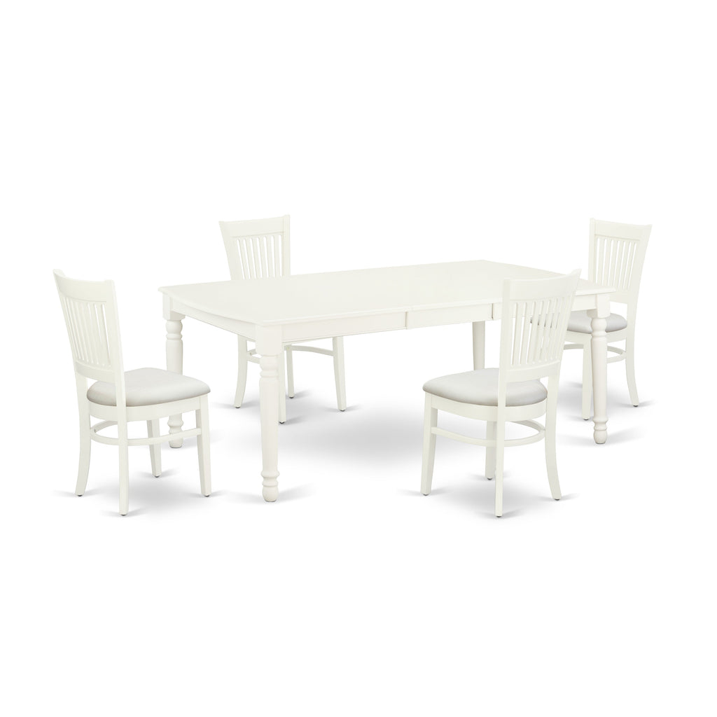 East West Furniture DOVA5-LWH-C 5 Piece Modern Dining Table Set Includes a Rectangle Wooden Table with Butterfly Leaf and 4 Linen Fabric Upholstered Chairs, 42x78 Inch, Linen White