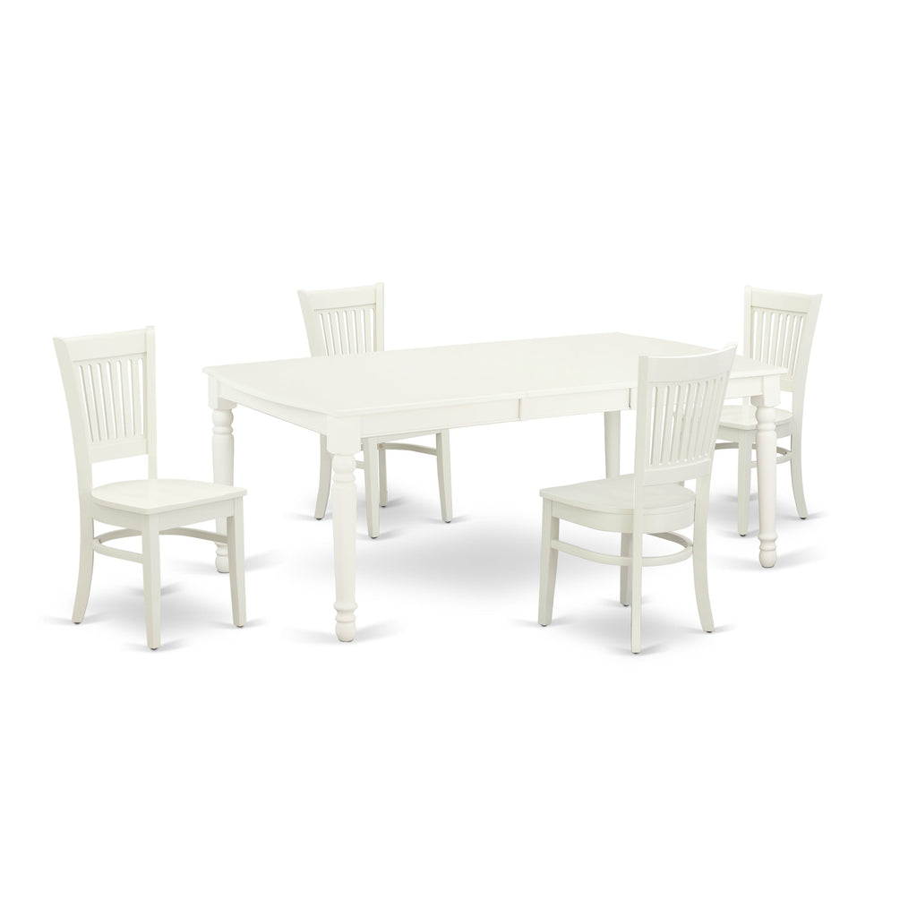East West Furniture DOVA5-LWH-W 5 Piece Dining Table Set for 4 Includes a Rectangle Kitchen Table with Butterfly Leaf and 4 Dinette Chairs, 42x78 Inch, Linen White