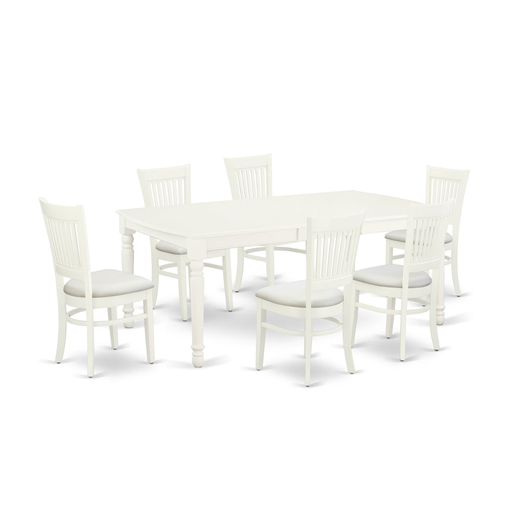 East West Furniture DOVA7-LWH-C 7 Piece Dining Room Table Set Consist of a Rectangle Kitchen Table with Butterfly Leaf and 6 Linen Fabric Upholstered Chairs, 42x78 Inch, Linen White