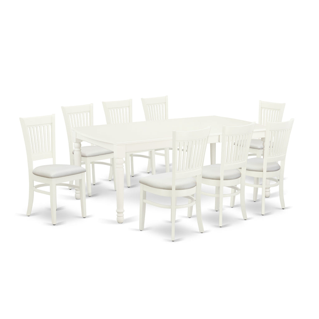 East West Furniture DOVA9-LWH-C 9 Piece Kitchen Table & Chairs Set Includes a Rectangle Dining Room Table with Butterfly Leaf and 8 Linen Fabric Upholstered Chairs, 42x78 Inch, Linen White