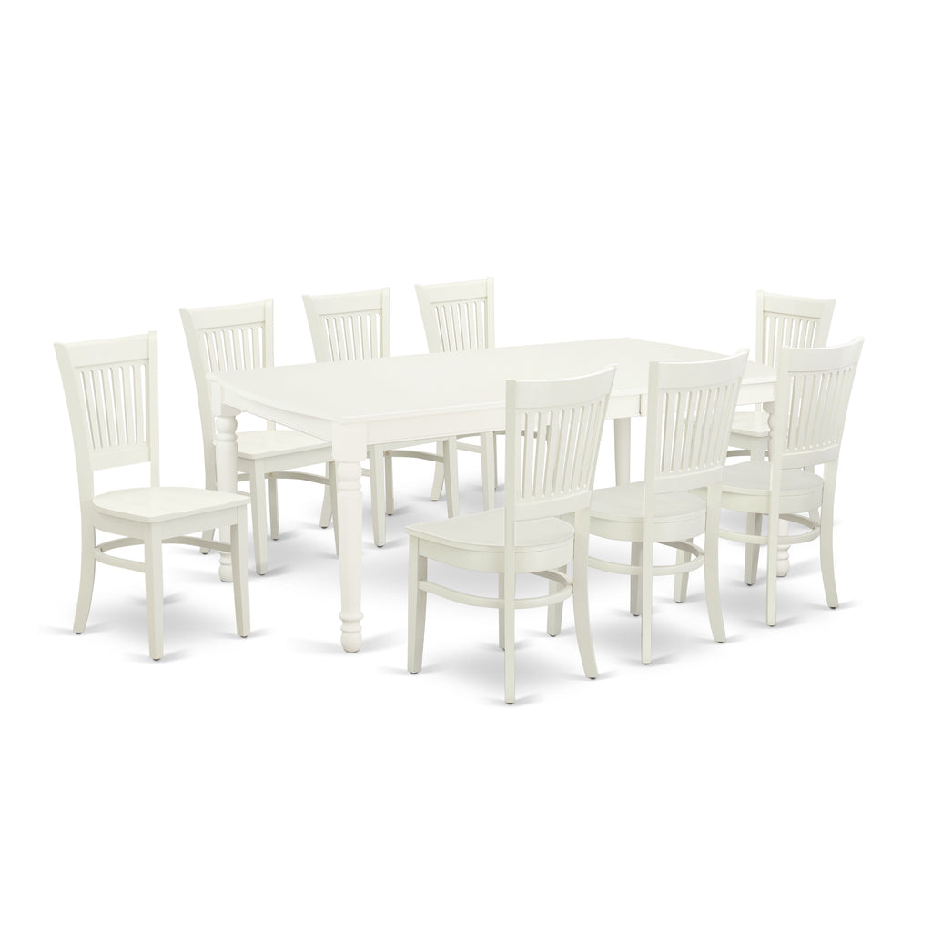 East West Furniture DOVA9-LWH-W 9 Piece Modern Dining Table Set Includes a Rectangle Wooden Table with Butterfly Leaf and 8 Dining Chairs, 42x78 Inch, Linen White