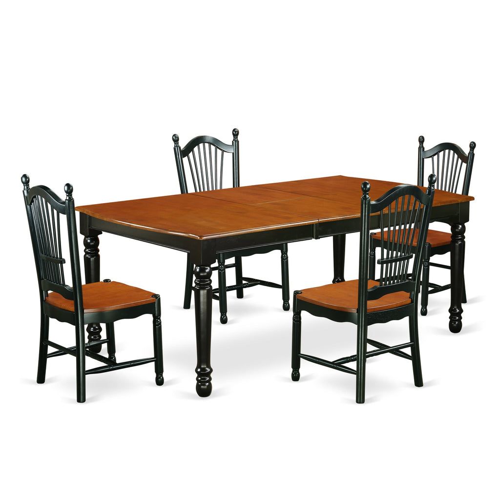 East West Furniture DOVE5-BCH-W 5 Piece Kitchen Table & Chairs Set Includes a Rectangle Dining Room Table with Butterfly Leaf and 4 Dining Chairs, 42x78 Inch, Black & Cherry