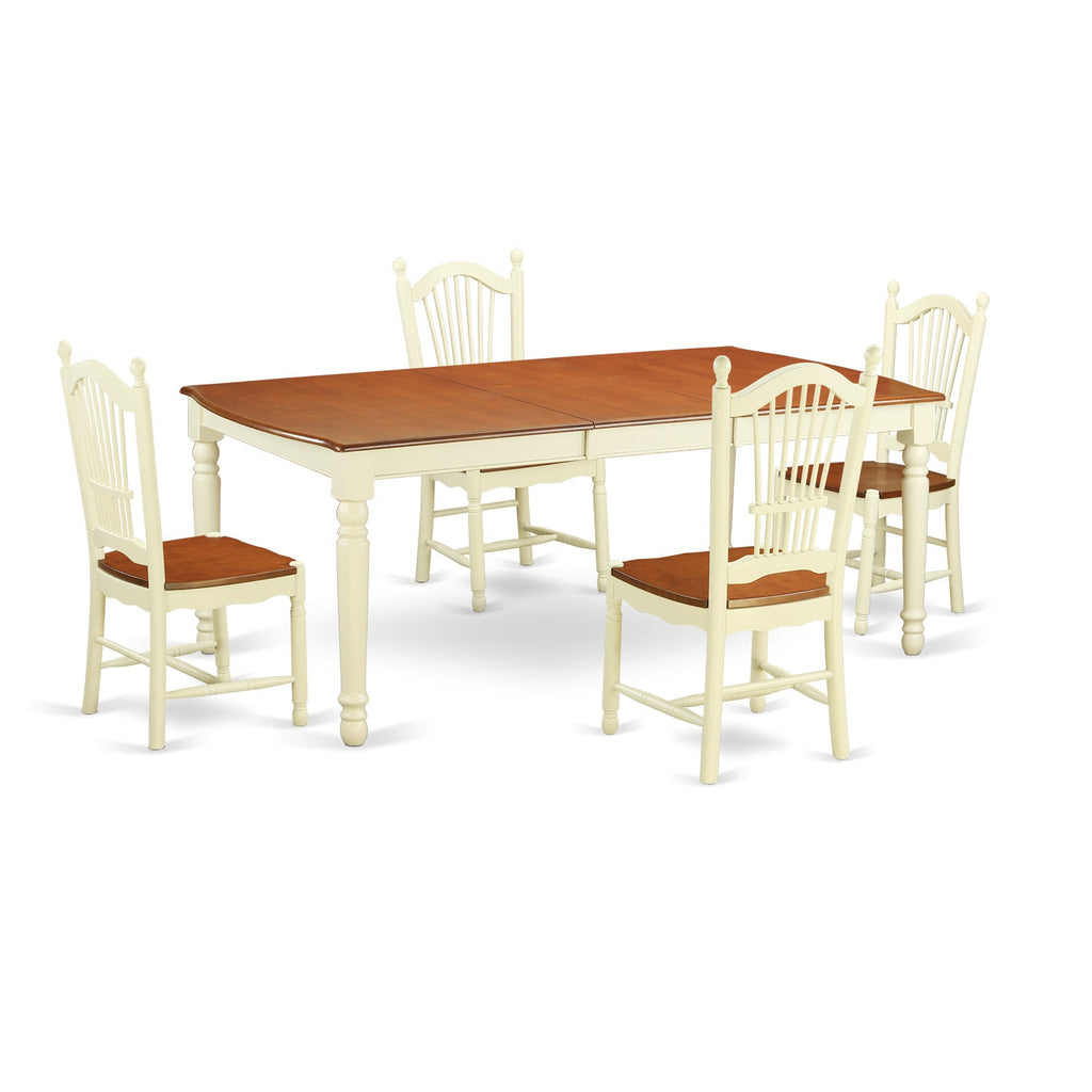 East West Furniture DOVE5-WHI-W 5 Piece Modern Dining Table Set Includes a Rectangle Wooden Table with Butterfly Leaf and 4 Kitchen Dining Chairs, 42x78 Inch, Buttermilk & Cherry