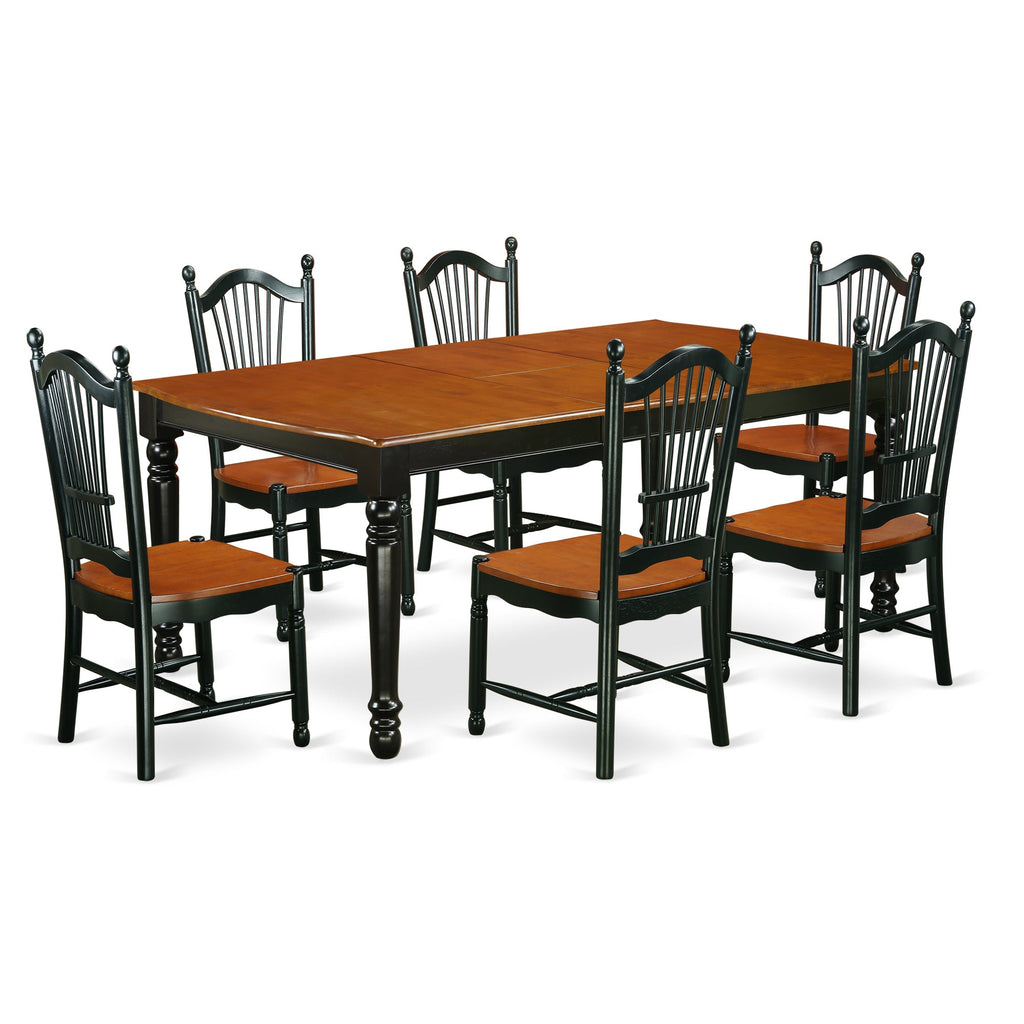 East West Furniture DOVE7-BCH-W 7 Piece Modern Dining Table Set Consist of a Rectangle Wooden Table with Butterfly Leaf and 6 Dining Room Chairs, 42x78 Inch, Black & Cherry