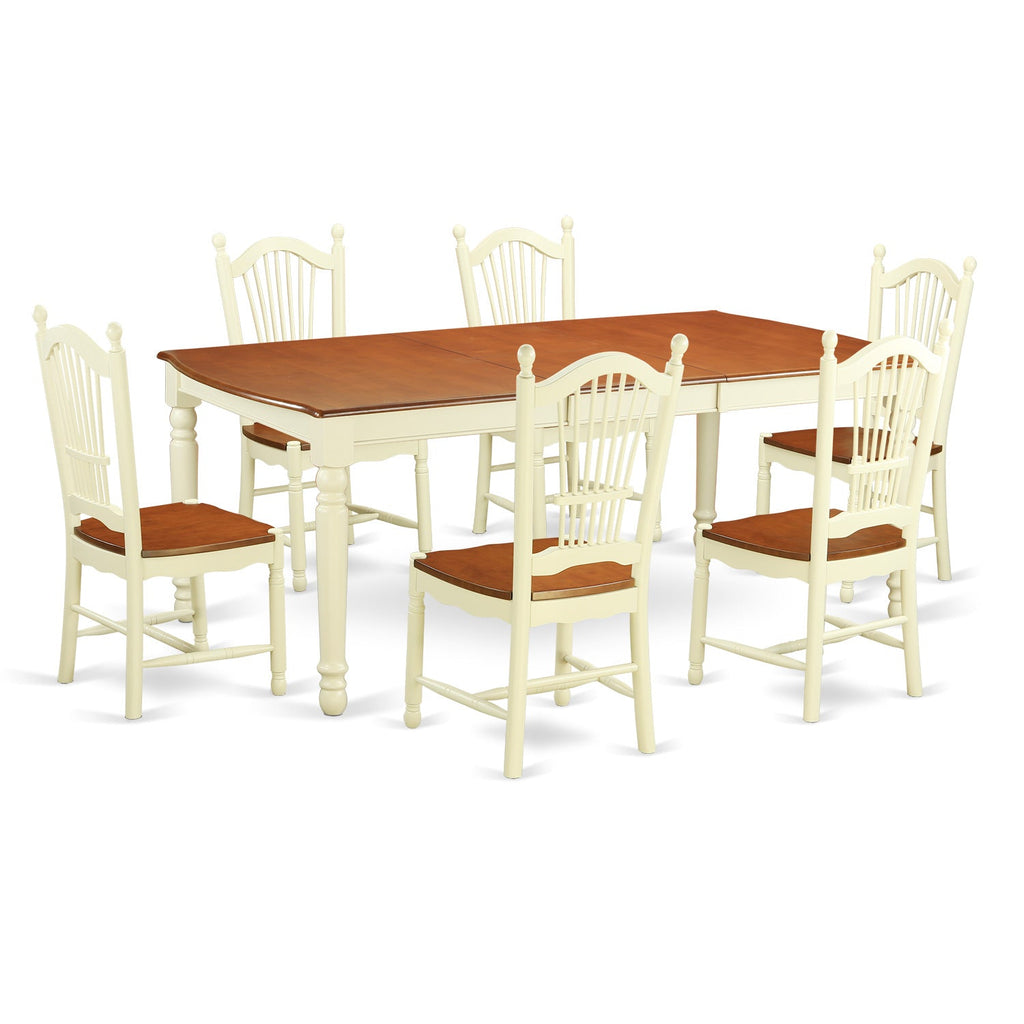 East West Furniture DOVE7-WHI-W 7 Piece Dining Room Furniture Set Consist of a Rectangle Kitchen Table with Butterfly Leaf and 6 Dining Chairs, 42x78 Inch, Buttermilk & Cherry