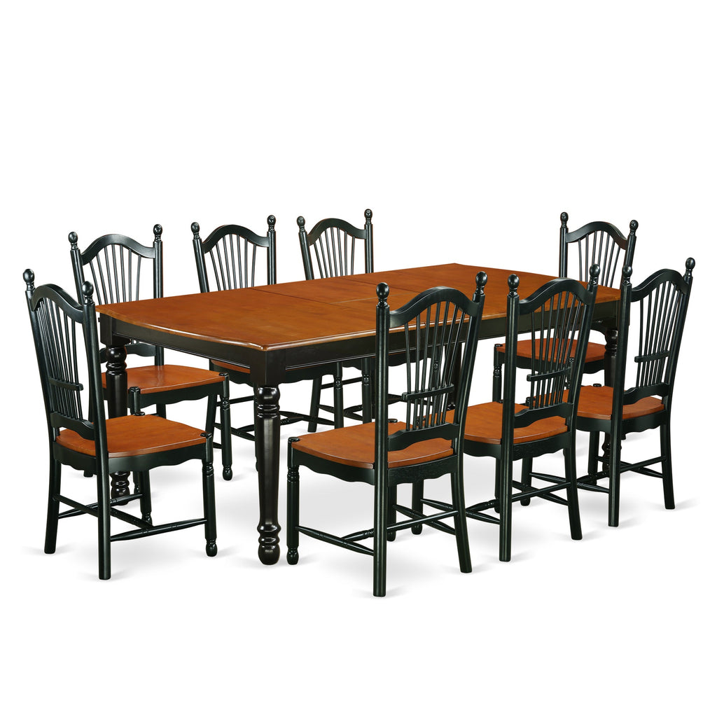 East West Furniture DOVE9-BCH-W 9 Piece Modern Dining Table Set Includes a Rectangle Wooden Table with Butterfly Leaf and 8 Kitchen Dining Chairs, 42x78 Inch, Black & Cherry