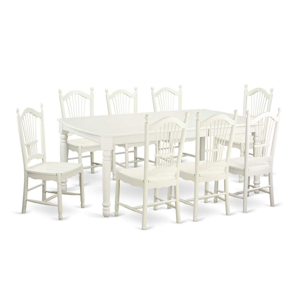 East West Furniture DOVE9-LWH-W 9 Piece Dining Room Furniture Set Includes a Rectangle Wooden Table with Butterfly Leaf and 8 Kitchen Dining Chairs, 42x78 Inch, Linen White