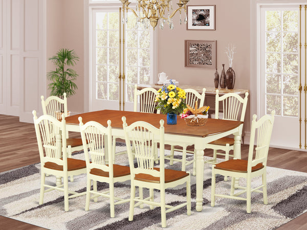 East West Furniture DOVE9-WHI-W 9 Piece Dining Room Table Set