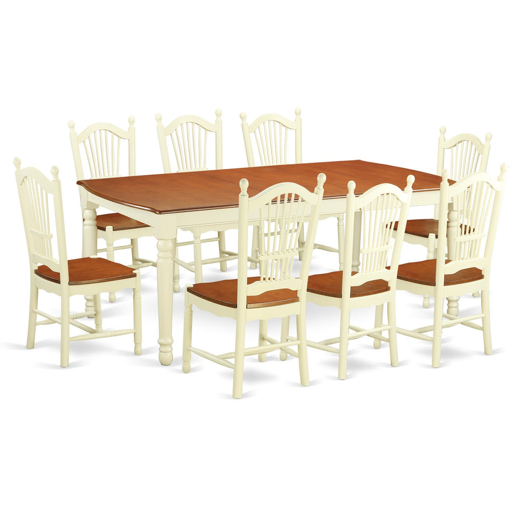 East West Furniture DOVE9-WHI-W 9 Piece Dining Room Table Set Includes a Rectangle Kitchen Table with Butterfly Leaf and 8 Dining Chairs, 42x78 Inch, Buttermilk & Cherry