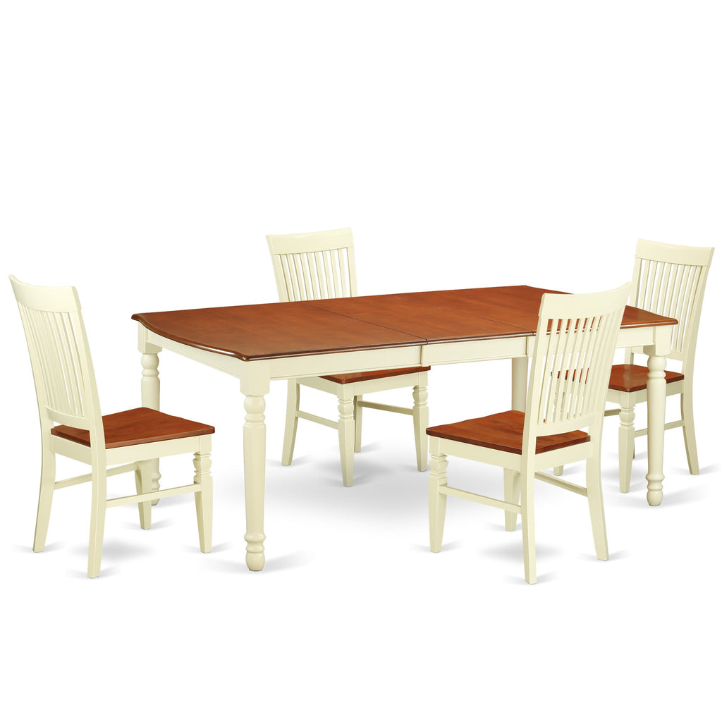 East West Furniture DOWE5-BMK-W 5 Piece Modern Dining Table Set Includes a Rectangle Wooden Table with Butterfly Leaf and 4 Dining Room Chairs, 42x78 Inch, Buttermilk & Cherry