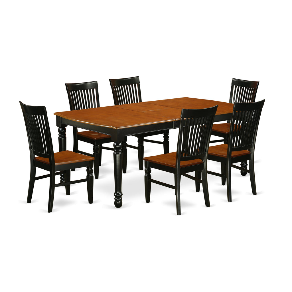 DOWE7-BCH-W 7Pc Dining Room Set - 42x78" Rectangular Table and 6 Dining Chairs - Black & Cherry Color