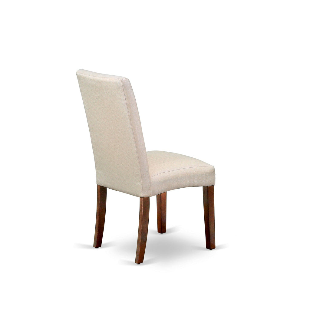 East West Furniture DRP3T01 Driscol Parsons Dining Chairs - Cream Linen Fabric Upholstered Chairs, Set of 2, Mahogany