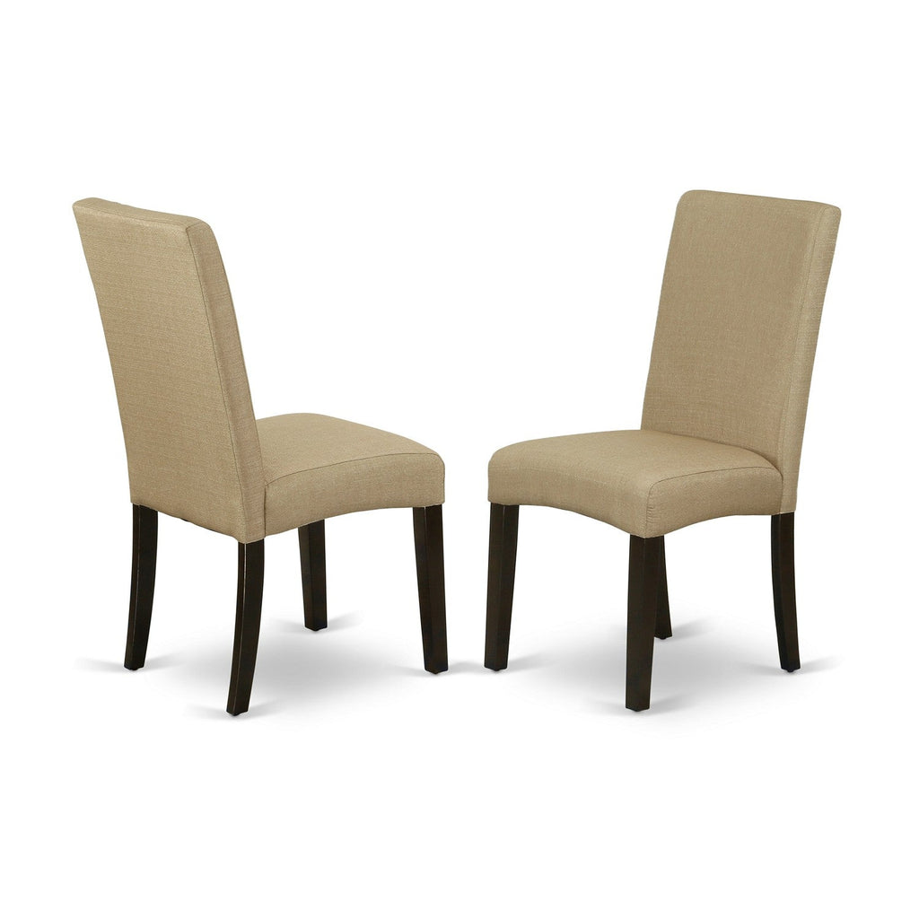 East West Furniture DRP5T03 Driscol Classic Parson Chairs - Brown Linen Fabric Upholstered Dining Chairs, Set of 2, Cappuccino