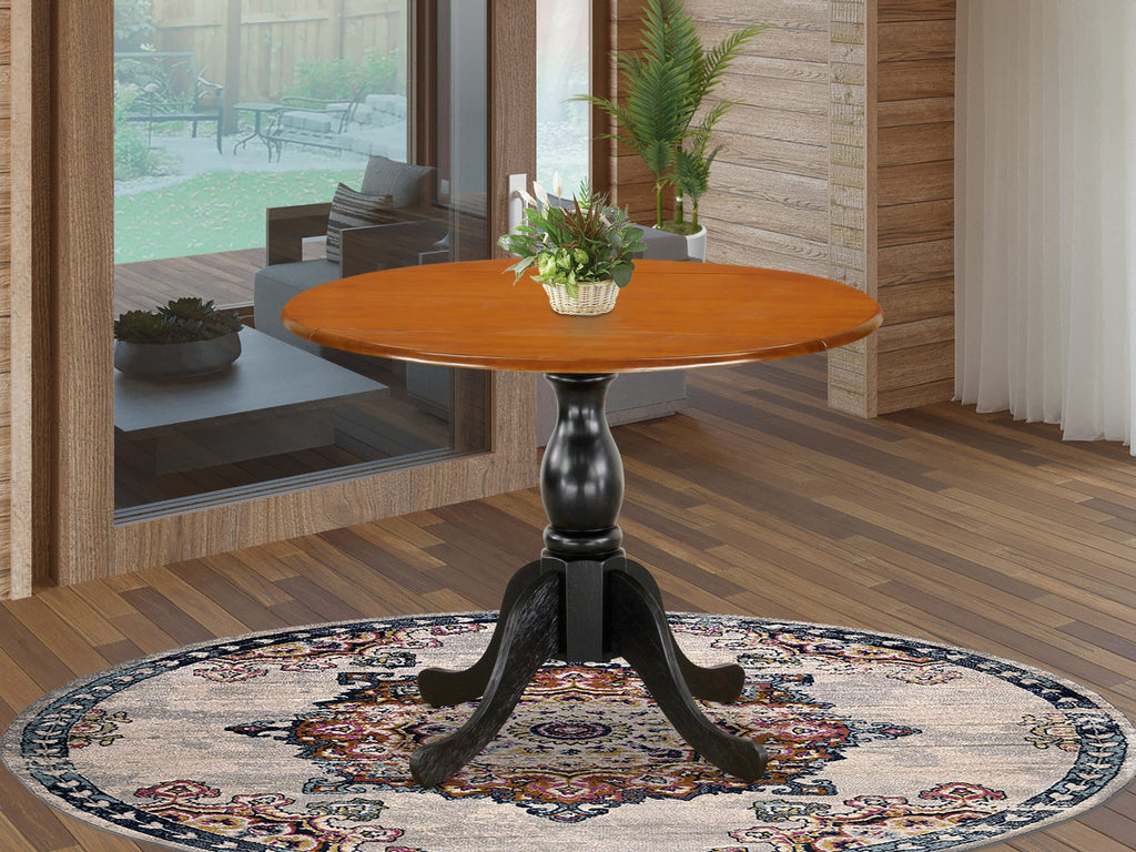 East West Furniture DST-BCH-TP Dublin Dining Room Table - a Round Solid Wood Table Top with Dropleaf & Pedestal Base, 42x42 Inch, Black & Cherry