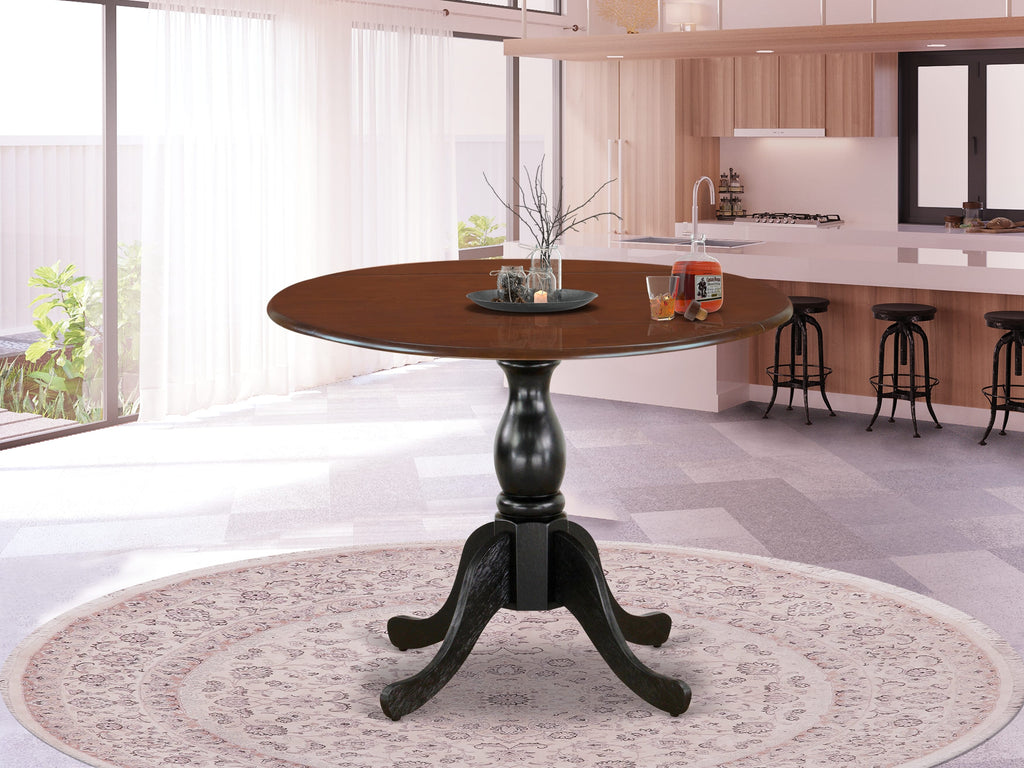 East West Furniture DST-MBK-TP Dublin Kitchen Dining Table - a Round Wooden Table Top with Dropleaf & Pedestal Base, 42x42 Inch, Mahogany & Black