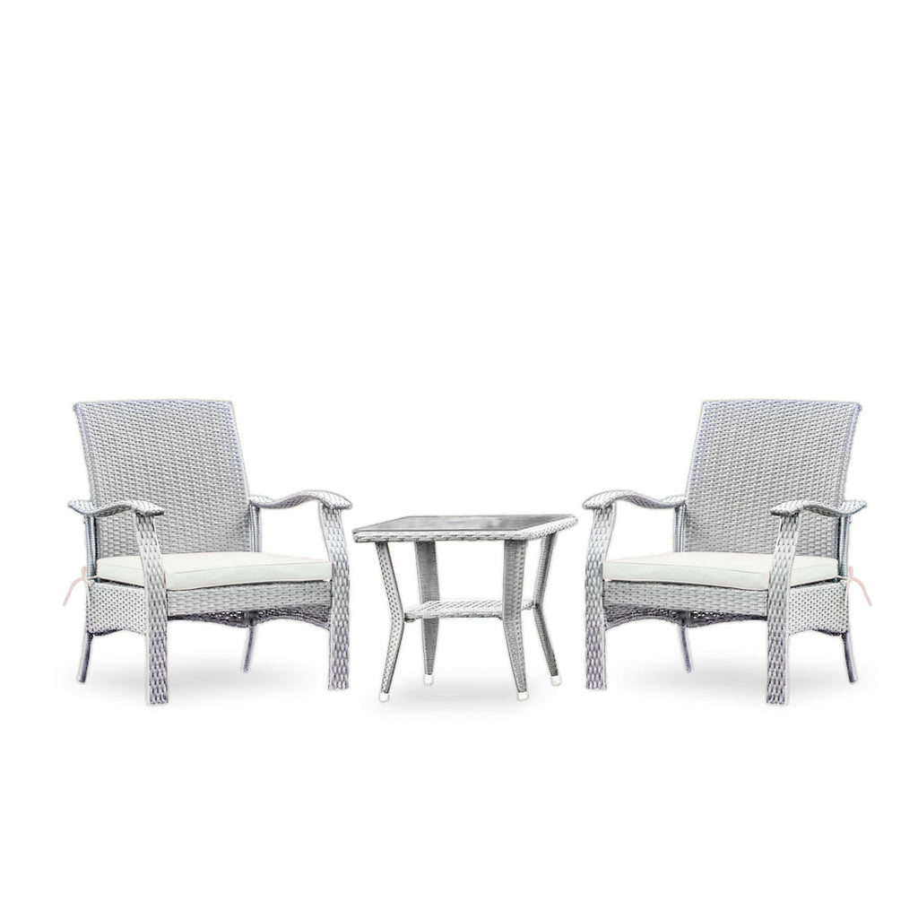 East West Furniture DTL3C03A 3 Piece Wicker Patio Furniture Set Contains a Rectangle Wicker Coffee Table with Glass Top and 2 Outdoor Arm Chairs with Cushion, Small, Natural Linen