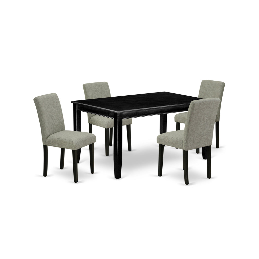 East West Furniture DUAB5-BLK-06 5 Piece Kitchen Table Set for 4 Includes a Rectangle Dining Table and 4 Shitake Linen Fabric Parson Dining Room Chairs, 36x60 Inch, Black