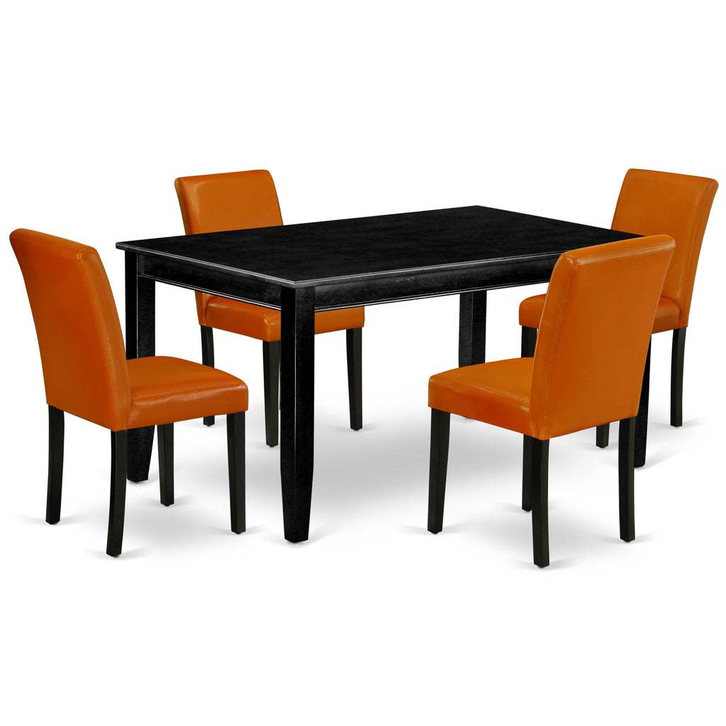 East West Furniture DUAB5-BLK-61 5 Piece Dining Table Set for 4 Includes a Rectangle Kitchen Table and 4 Baked Bean Faux Leather Parsons Dining Chairs, 36x60 Inch, Black