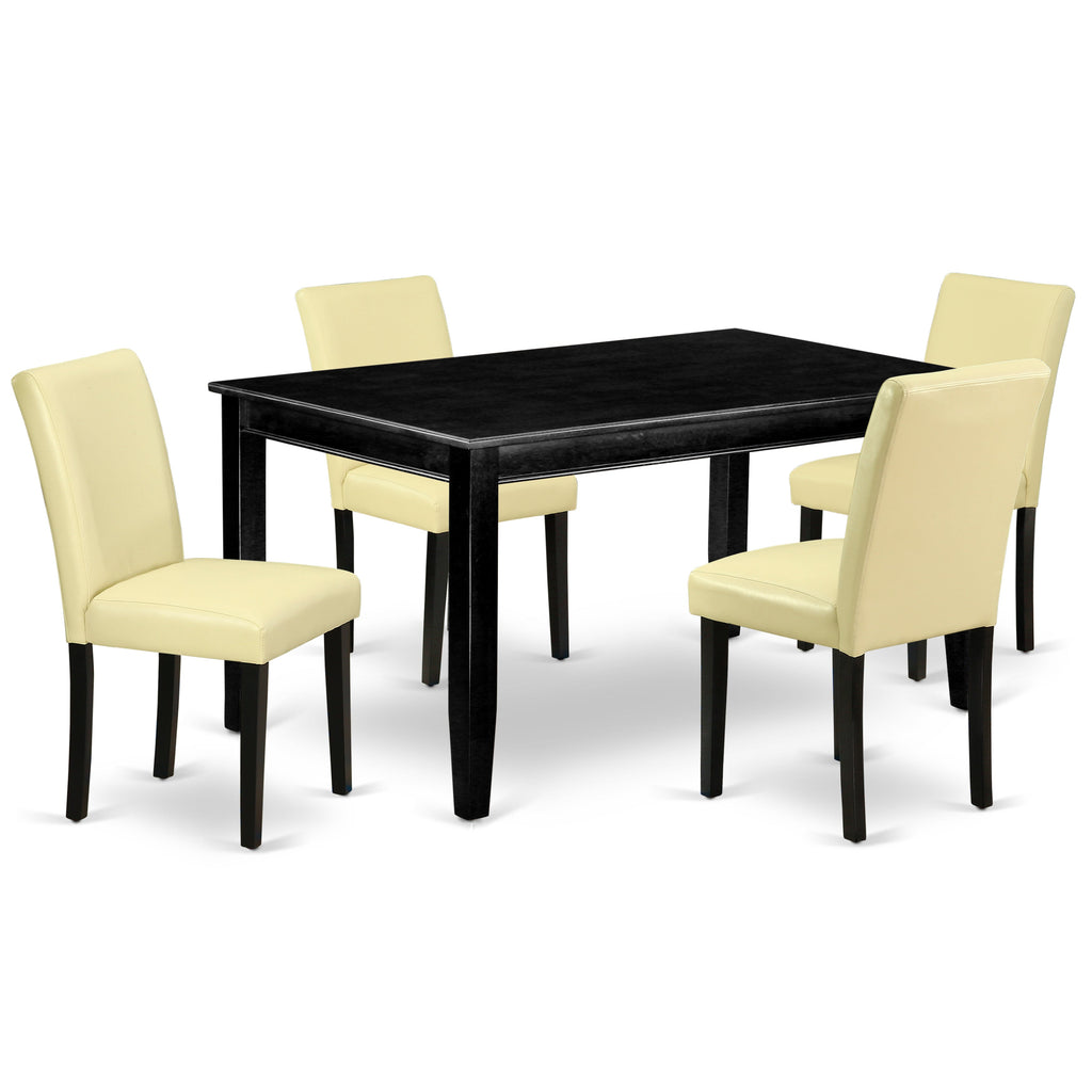 East West Furniture DUAB5-BLK-73 5 Piece Dining Room Table Set Includes a Rectangle Kitchen Table and 4 Eggnog Faux Leather Parson Dining Chairs, 36x60 Inch, Black