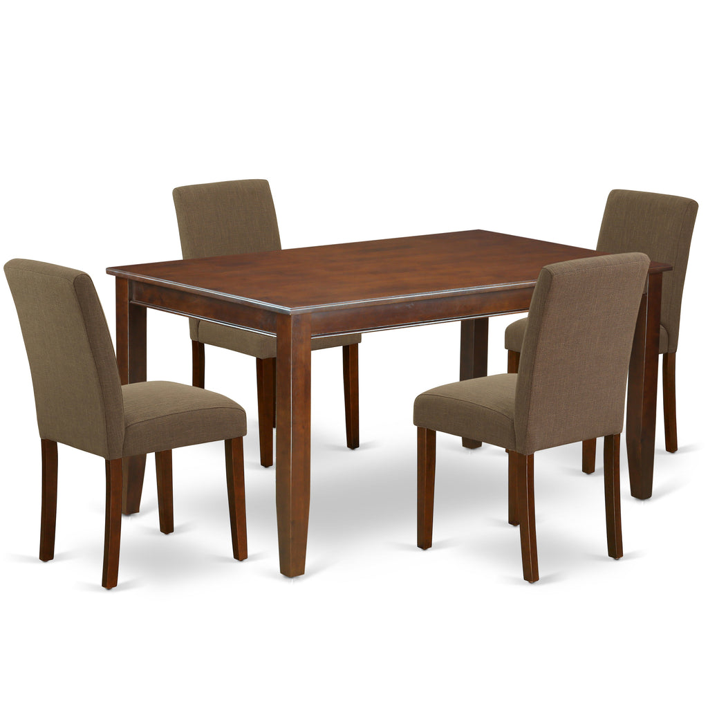 East West Furniture DUAB5-MAH-18 5 Piece Dining Set Includes a Rectangle Dining Room Table and 4 Coffee Linen Fabric Upholstered Chairs, 36x60 Inch, Mahogany