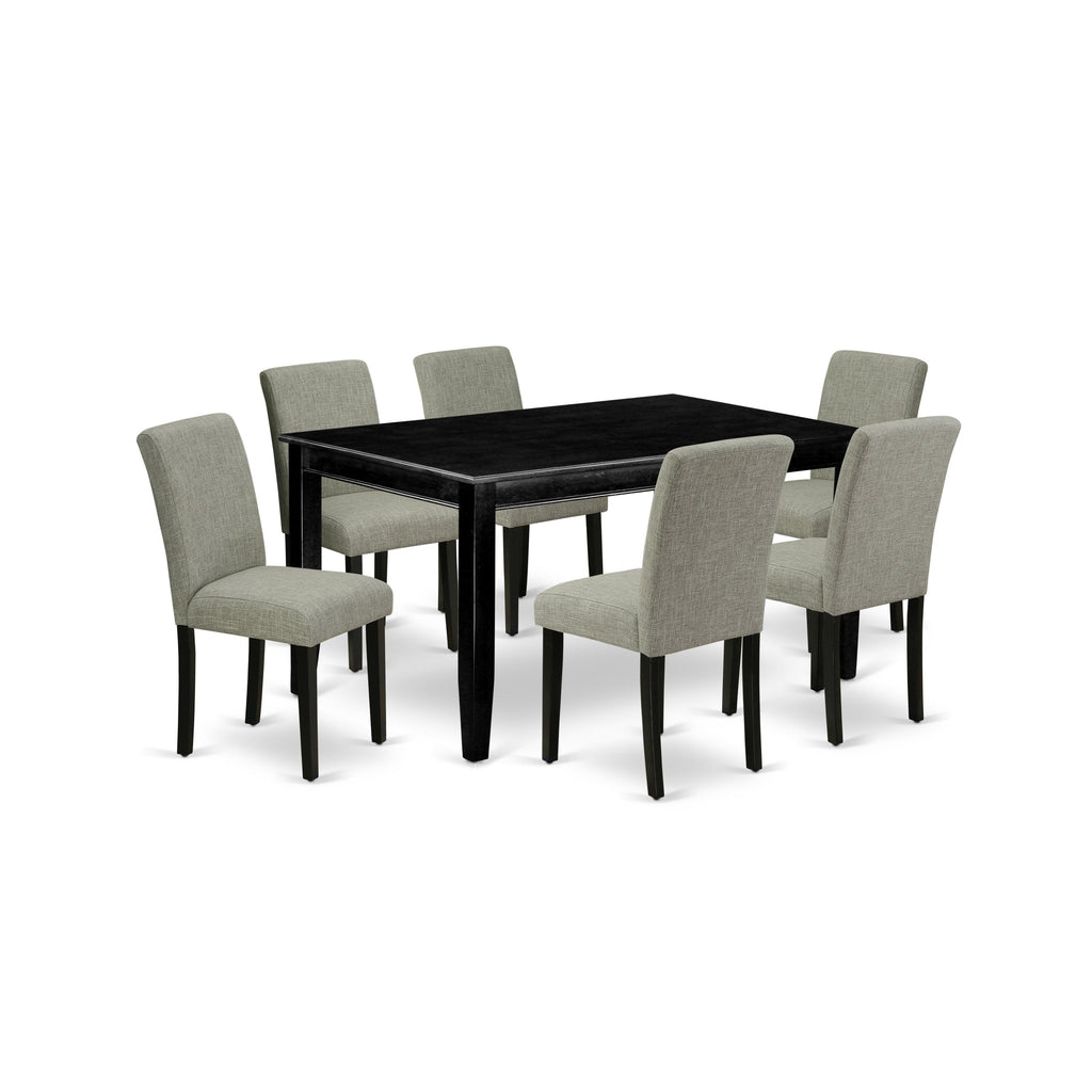 East West Furniture DUAB7-BLK-06 7 Piece Dining Room Table Set Consist of a Rectangle Kitchen Table and 6 Shitake Linen Fabric Parson Dining Chairs, 36x60 Inch, Black