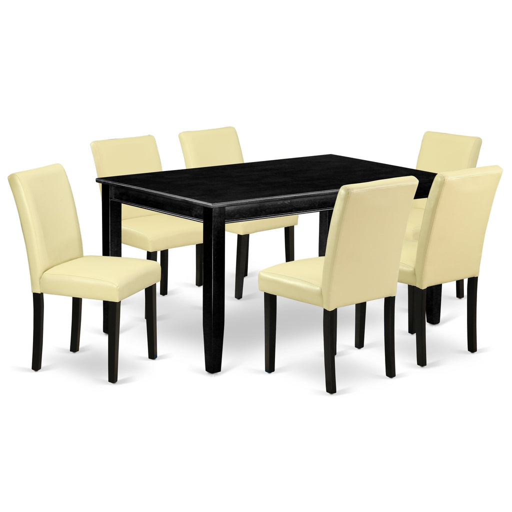 East West Furniture DUAB7-BLK-73 7 Piece Kitchen Table & Chairs Set Consist of a Rectangle Dining Room Table and 6 Eggnog Faux Leather Upholstered Chairs, 36x60 Inch, Black