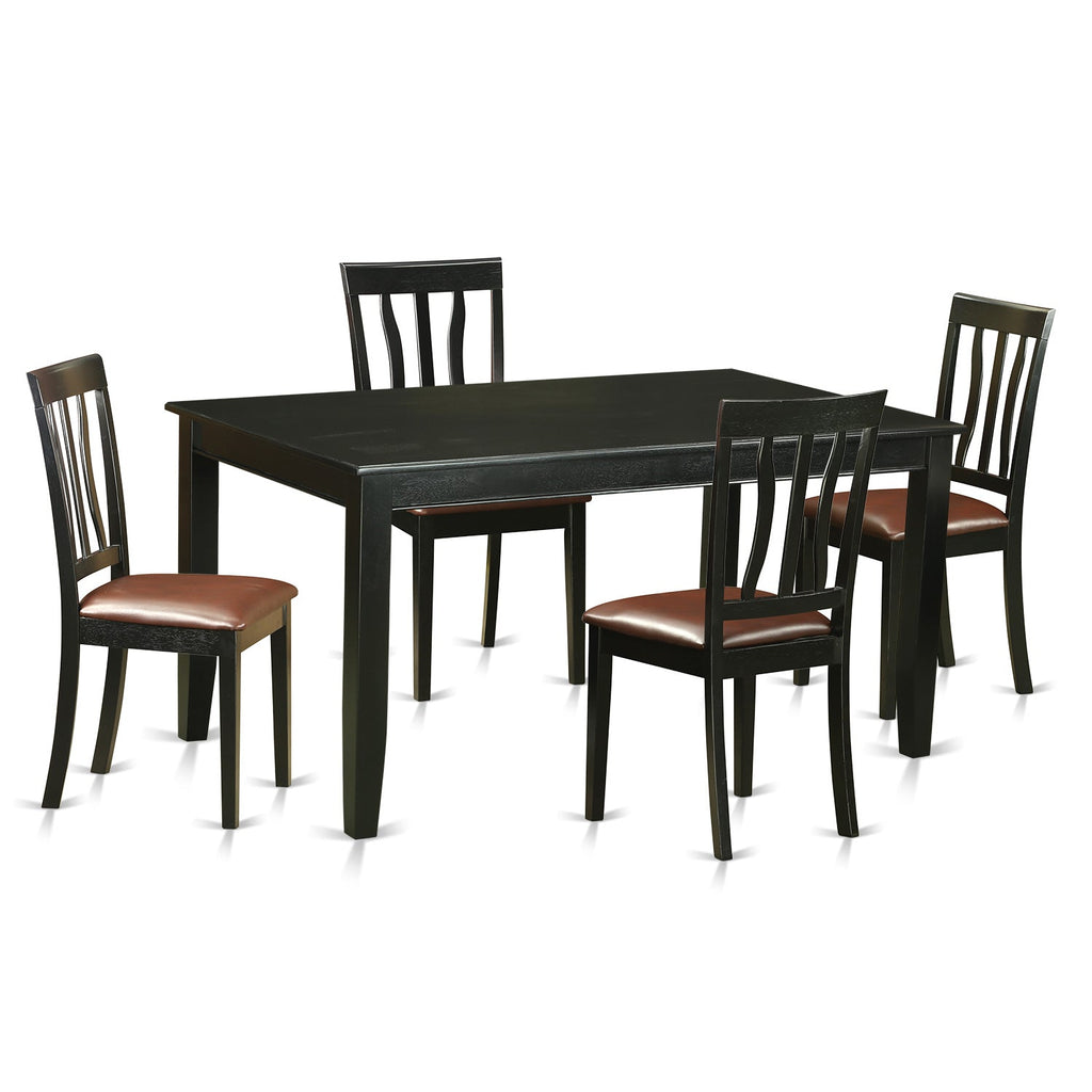 East West Furniture DUAN5-BLK-LC 5 Piece Dining Room Table Set Includes a Rectangle Kitchen Table and 4 Faux Leather Upholstered Dining Chairs, 36x60 Inch, Black