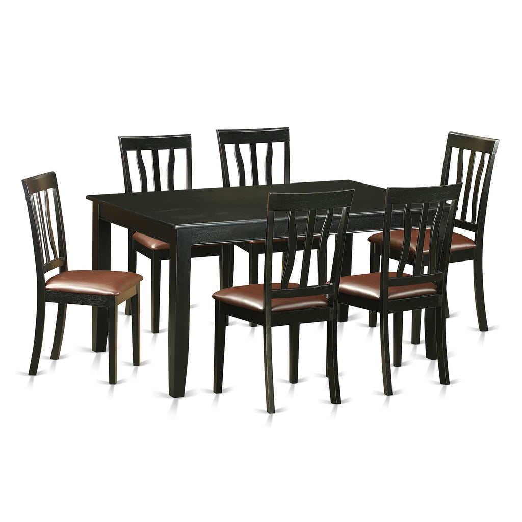 East West Furniture DUAN7-BLK-LC 7 Piece Dining Room Table Set Consist of a Rectangle Kitchen Table and 6 Faux Leather Upholstered Dining Chairs, 36x60 Inch, Black