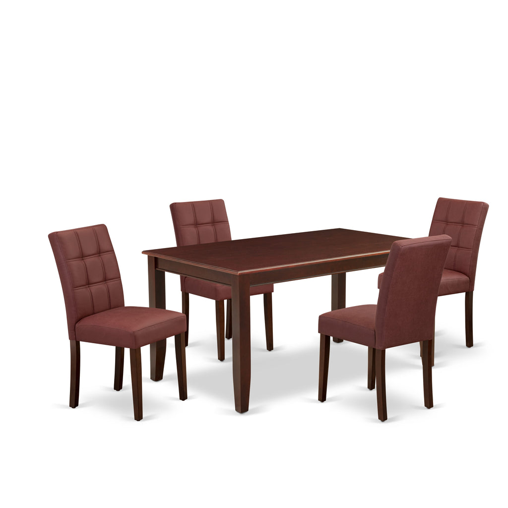 East West Furniture DUAS5-MAH-26 5 Piece Dining Set Includes A Dinner Table and 4 Burgundy Faux Leather Dining Chairs, Mahogany