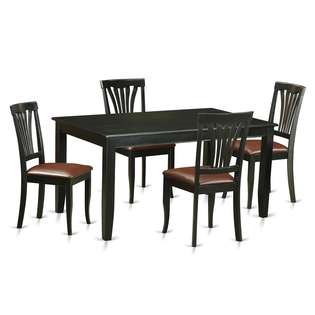 East West Furniture DUAV5-BLK-LC 5 Piece Dining Table Set for 4 Includes a Rectangle Kitchen Table and 4 Faux Leather Upholstered Dinette Chairs, 36x60 Inch, Black