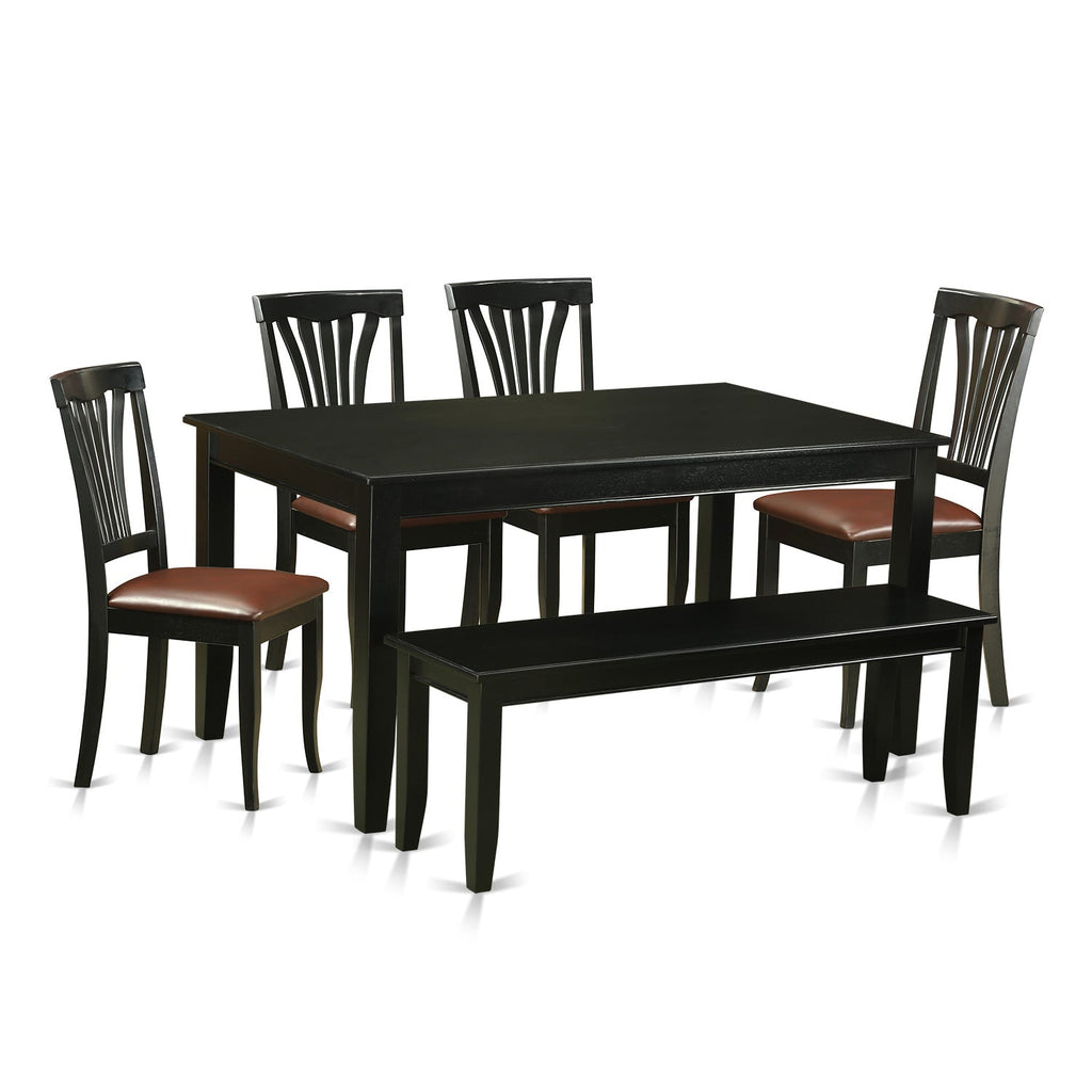 East West Furniture DUAV6-BLK-LC 6 Piece Kitchen Table & Chairs Set Contains a Rectangle Dining Table and 4 Faux Leather Dining Room Chairs with a Bench, 36x60 Inch, Black