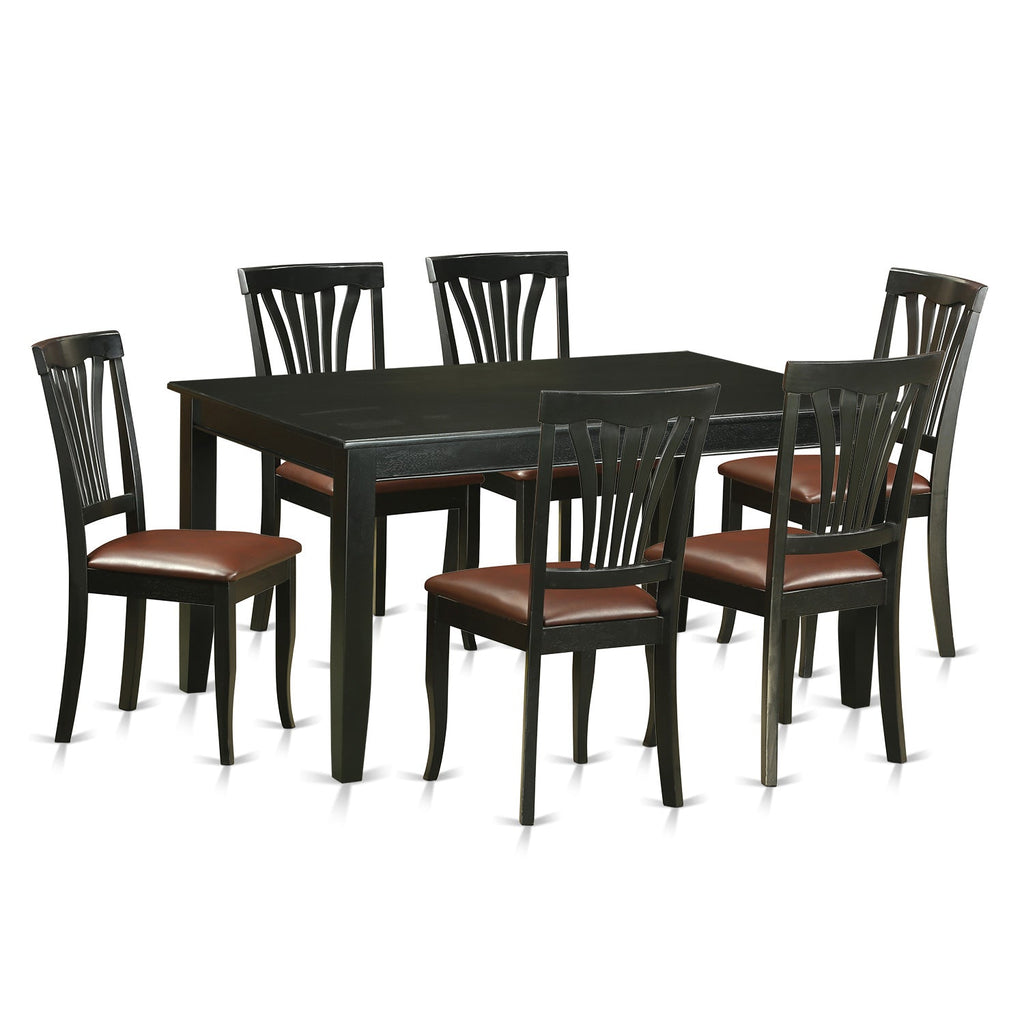 East West Furniture DUAV7-BLK-LC 7 Piece Dining Room Furniture Set Consist of a Rectangle Kitchen Table and 6 Faux Leather Upholstered Dining Chairs, 36x60 Inch, Black