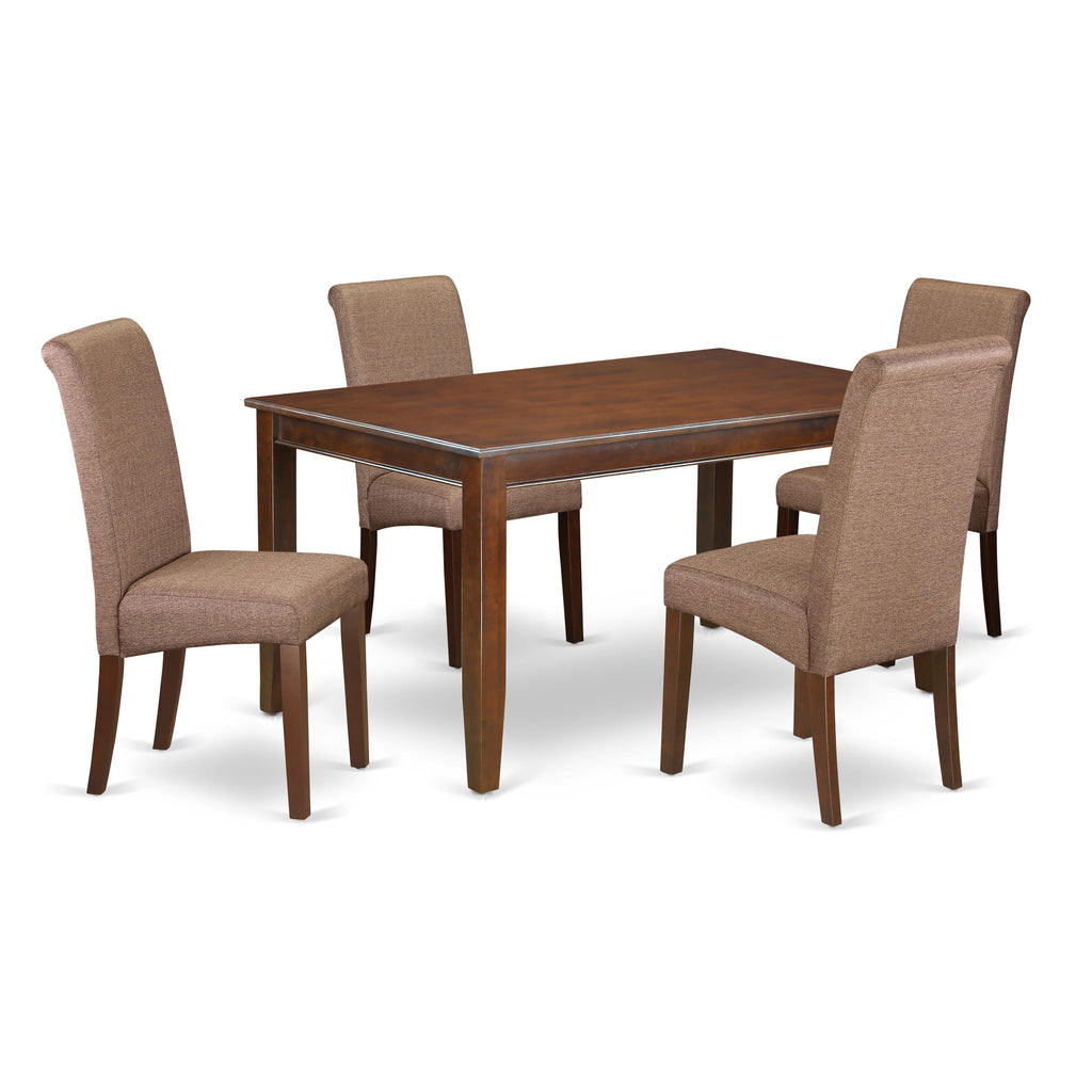 East West Furniture DUBA5-MAH-18 5 Piece Dining Set Includes a Rectangle Dining Room Table and 4 Brown Linen Linen Fabric Upholstered Parson Chairs, 36x60 Inch, Mahogany