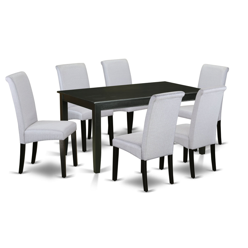 East West Furniture DUBA7-BLK-05 7 Piece Dining Set Consist of a Rectangle Dining Room Table and 6 Grey Linen Fabric Upholstered Parson Chairs, 36x60 Inch, Black